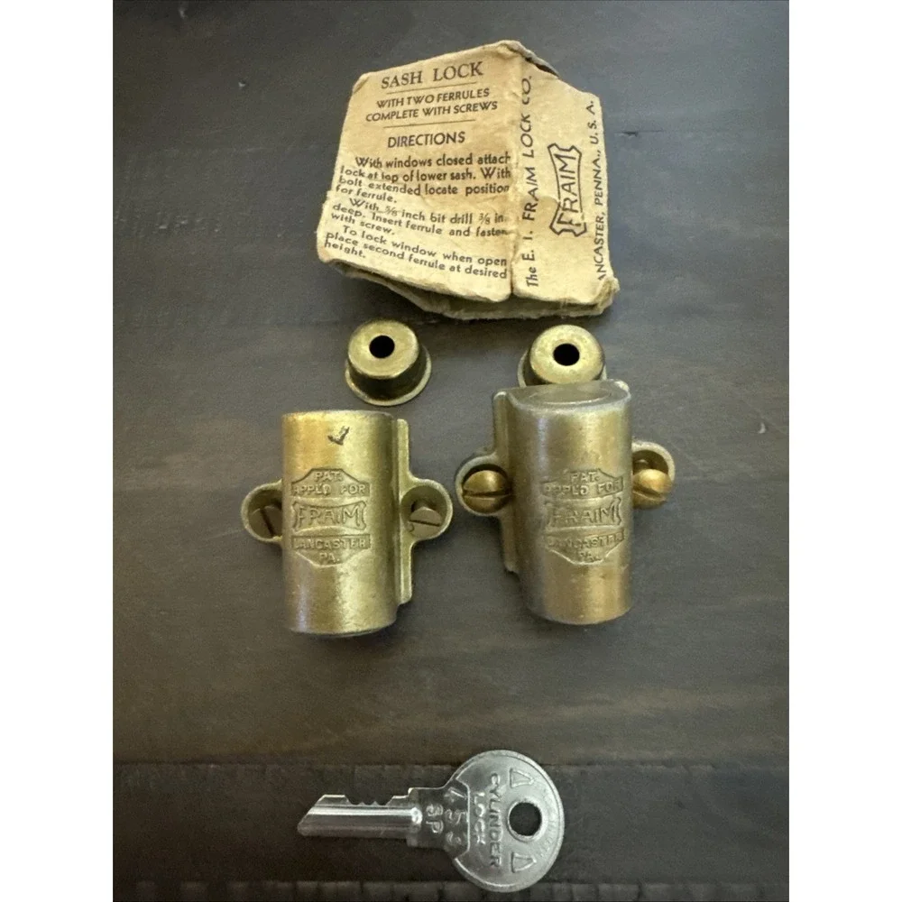 Vintage Fraim Window Sash Lock Brass with Hardware And Key USA